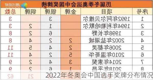 2022年冬奥会中国选手奖牌分布情况