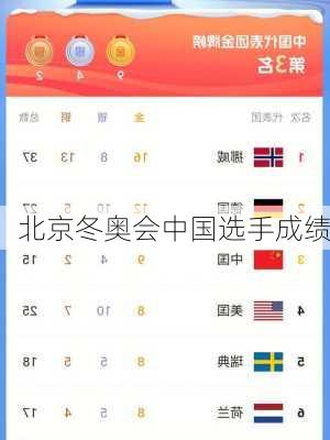 北京冬奥会中国选手成绩