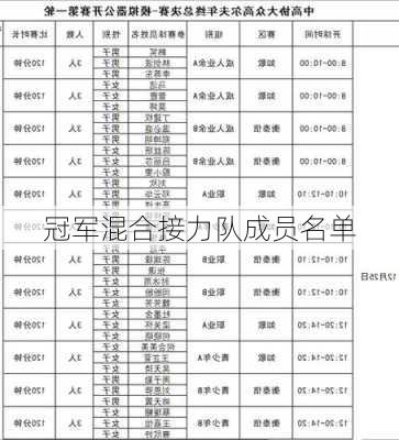 冠军混合接力队成员名单