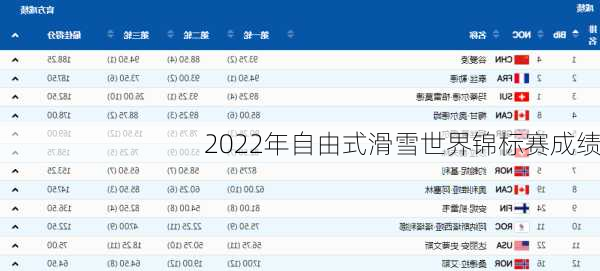 2022年自由式滑雪世界锦标赛成绩