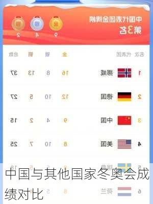 中国与其他国家冬奥会成绩对比