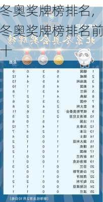 冬奥奖牌榜排名,冬奥奖牌榜排名前十