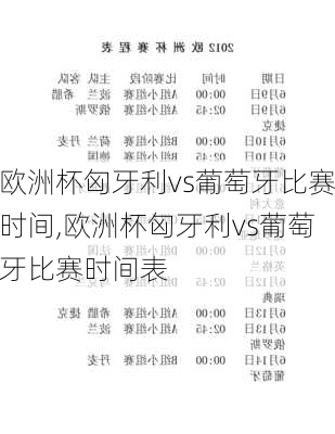 欧洲杯匈牙利vs葡萄牙比赛时间,欧洲杯匈牙利vs葡萄牙比赛时间表