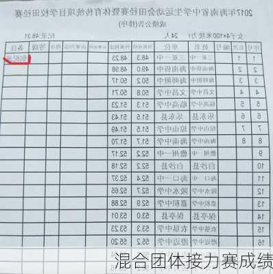 混合团体接力赛成绩