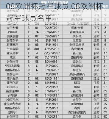 08欧洲杯冠军球员,08欧洲杯冠军球员名单