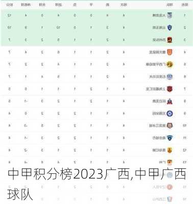 中甲积分榜2023广西,中甲广西球队