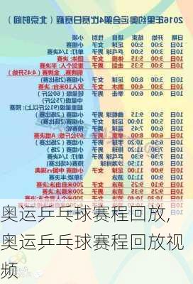 奥运乒乓球赛程回放,奥运乒乓球赛程回放视频
