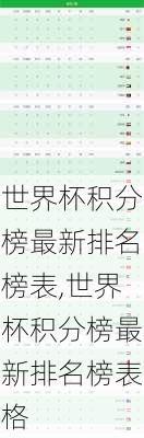 世界杯积分榜最新排名榜表,世界杯积分榜最新排名榜表格