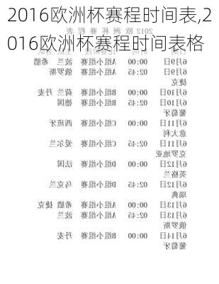 2016欧洲杯赛程时间表,2016欧洲杯赛程时间表格