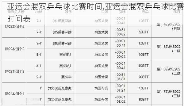 亚运会混双乒乓球比赛时间,亚运会混双乒乓球比赛时间表