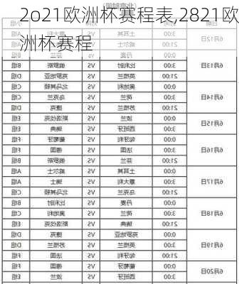 2o21欧洲杯赛程表,2821欧洲杯赛程