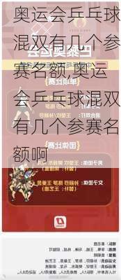 奥运会乒乓球混双有几个参赛名额,奥运会乒乓球混双有几个参赛名额啊