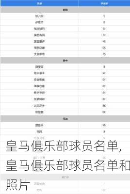 皇马俱乐部球员名单,皇马俱乐部球员名单和照片