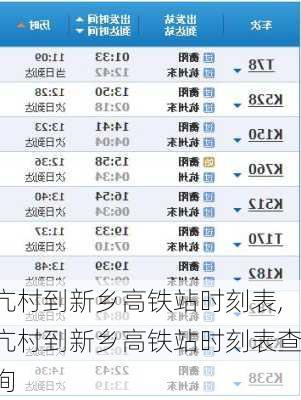 亢村到新乡高铁站时刻表,亢村到新乡高铁站时刻表查询
