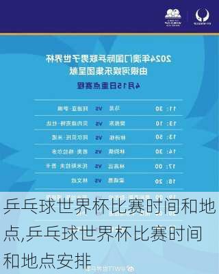 乒乓球世界杯比赛时间和地点,乒乓球世界杯比赛时间和地点安排