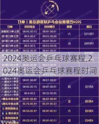 2024奥运会乒乓球赛程,2024奥运会乒乓球赛程时间