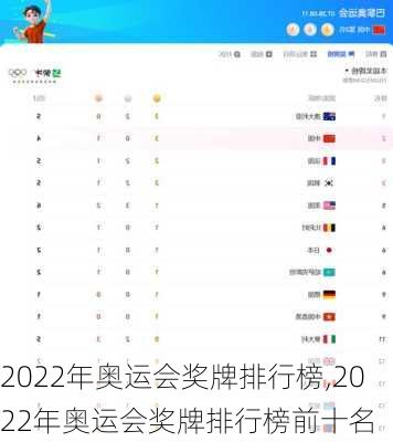 2022年奥运会奖牌排行榜,2022年奥运会奖牌排行榜前十名