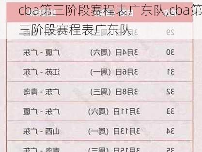 cba第三阶段赛程表广东队,cba第三阶段赛程表广东队