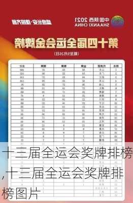十三届全运会奖牌排榜,十三届全运会奖牌排榜图片