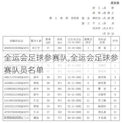 全运会足球参赛队,全运会足球参赛队员名单