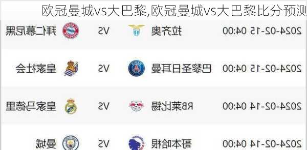 欧冠曼城vs大巴黎,欧冠曼城vs大巴黎比分预测