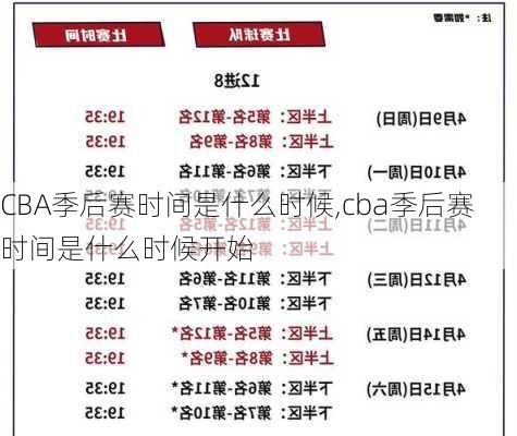 CBA季后赛时间是什么时候,cba季后赛时间是什么时候开始