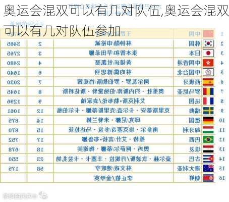 奥运会混双可以有几对队伍,奥运会混双可以有几对队伍参加