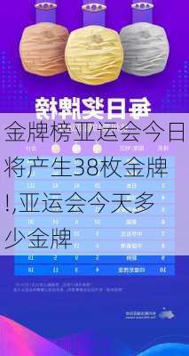 金牌榜亚运会今日将产生38枚金牌!,亚运会今天多少金牌