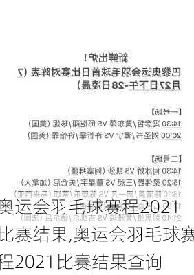 奥运会羽毛球赛程2021比赛结果,奥运会羽毛球赛程2021比赛结果查询