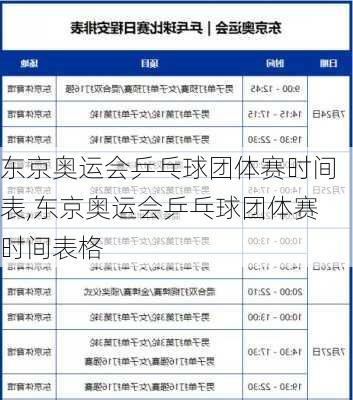 东京奥运会乒乓球团体赛时间表,东京奥运会乒乓球团体赛时间表格