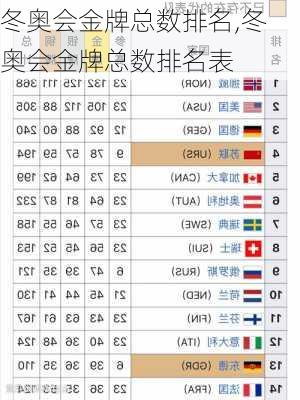 冬奥会金牌总数排名,冬奥会金牌总数排名表