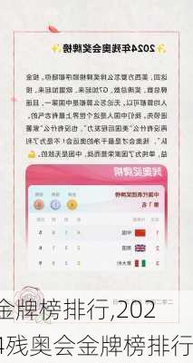 金牌榜排行,2024残奥会金牌榜排行