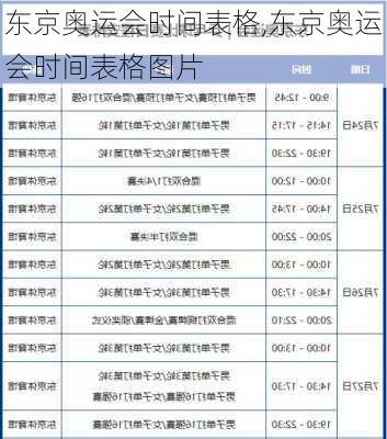 东京奥运会时间表格,东京奥运会时间表格图片