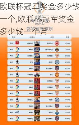 欧联杯冠军奖金多少钱一个,欧联杯冠军奖金多少钱一个月