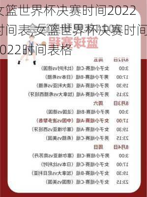 女篮世界杯决赛时间2022时间表,女篮世界杯决赛时间2022时间表格