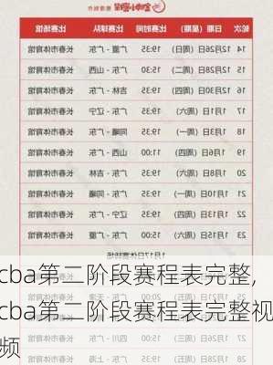 cba第二阶段赛程表完整,cba第二阶段赛程表完整视频