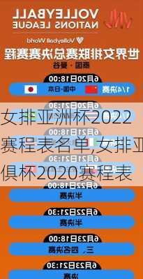 女排亚洲杯2022赛程表名单,女排亚俱杯2020赛程表