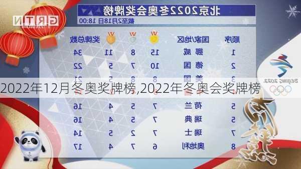 2022年12月冬奥奖牌榜,2022年冬奥会奖牌榜