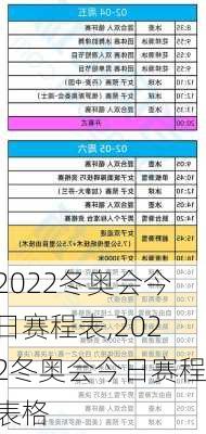 2022冬奥会今日赛程表,2022冬奥会今日赛程表格