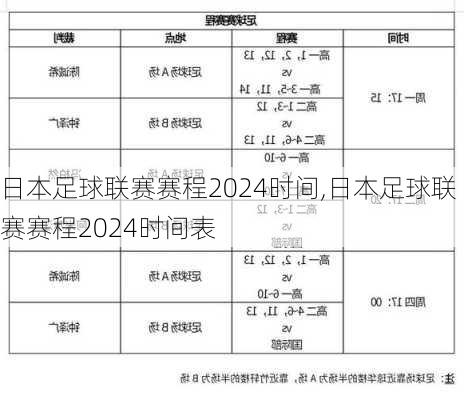 日本足球联赛赛程2024时间,日本足球联赛赛程2024时间表