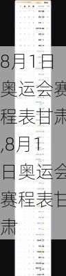 8月1日奥运会赛程表甘肃,8月1日奥运会赛程表甘肃