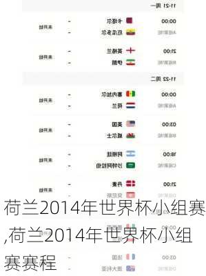 荷兰2014年世界杯小组赛,荷兰2014年世界杯小组赛赛程