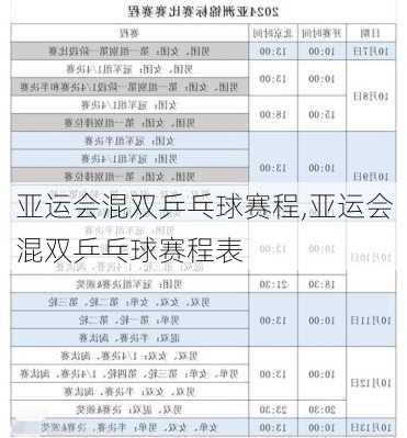 亚运会混双乒乓球赛程,亚运会混双乒乓球赛程表
