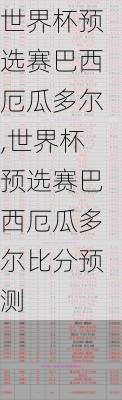 世界杯预选赛巴西厄瓜多尔,世界杯预选赛巴西厄瓜多尔比分预测