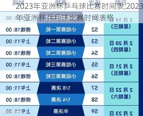 2023年亚洲杯乒乓球比赛时间表,2023年亚洲杯乒乓球比赛时间表格