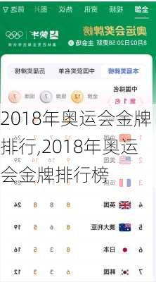 2018年奥运会金牌排行,2018年奥运会金牌排行榜
