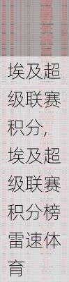 埃及超级联赛积分,埃及超级联赛积分榜雷速体育