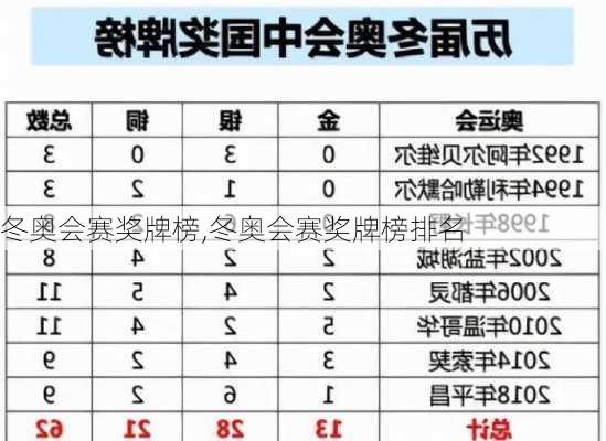 冬奥会赛奖牌榜,冬奥会赛奖牌榜排名