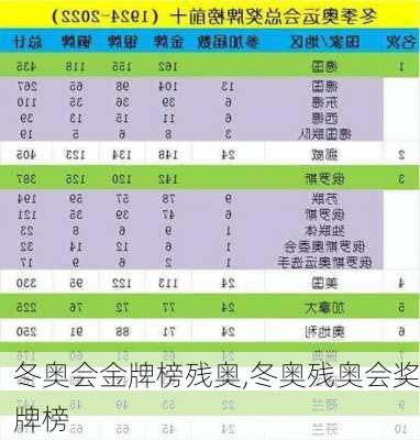 冬奥会金牌榜残奥,冬奥残奥会奖牌榜