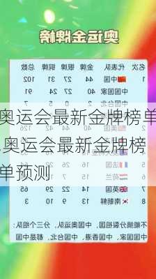 奥运会最新金牌榜单,奥运会最新金牌榜单预测